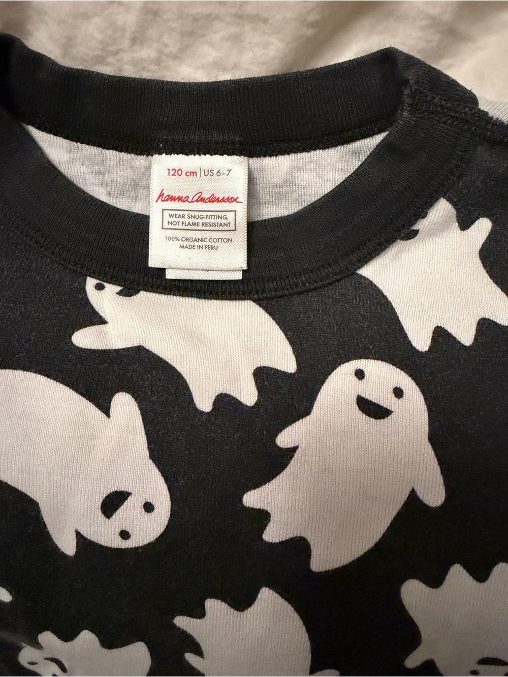 Hanna Andersson Halloween Organic Cotton Black PJs w/ White Ghost Sz 6/7 (120cm)
